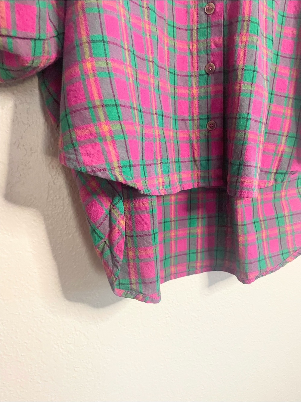 Entro Pink Green Plaid Oversized Pima Cotton Button Up Small - Picture 5 of 12